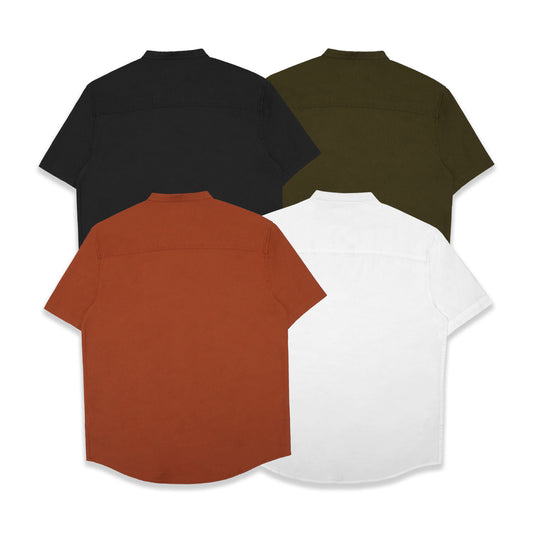 FOLX Stand Collar Oxford Short Sleeve Shirt