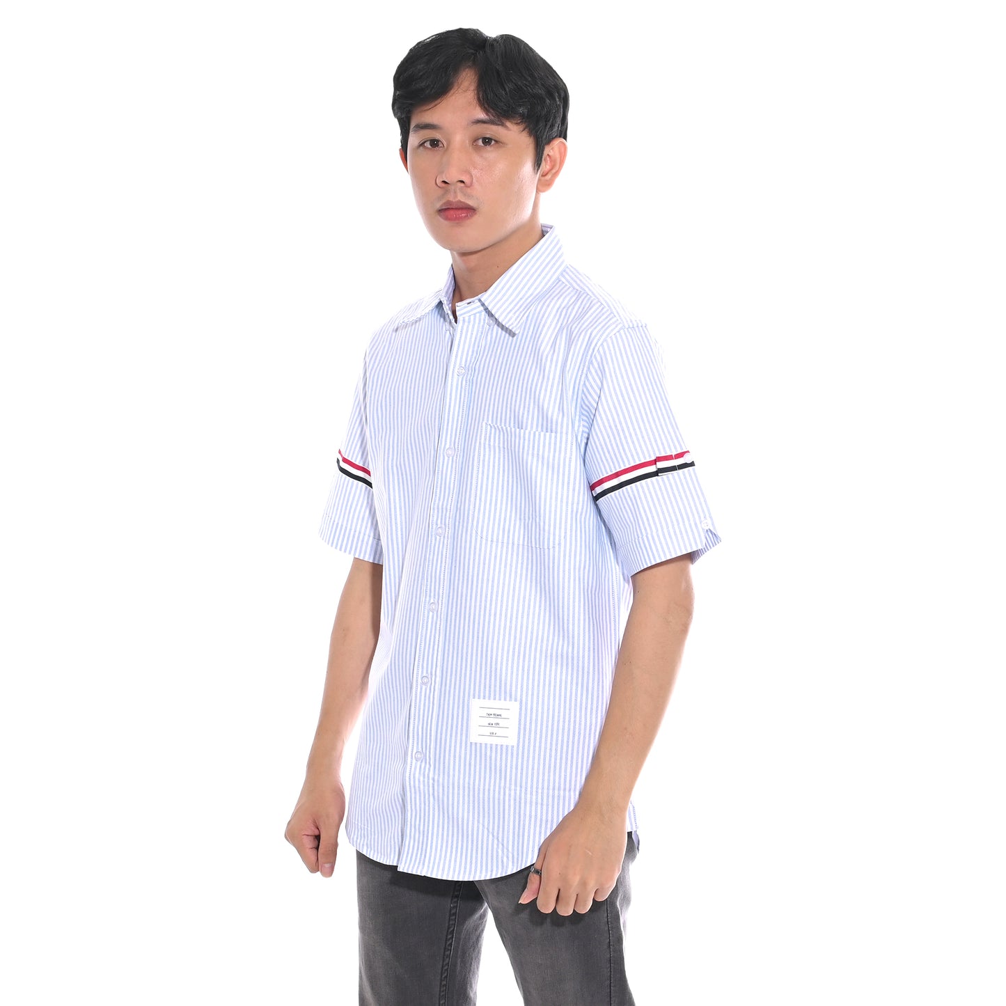 TBN Oxford Grosgrain Armband Striped Short Sleeve Shirt