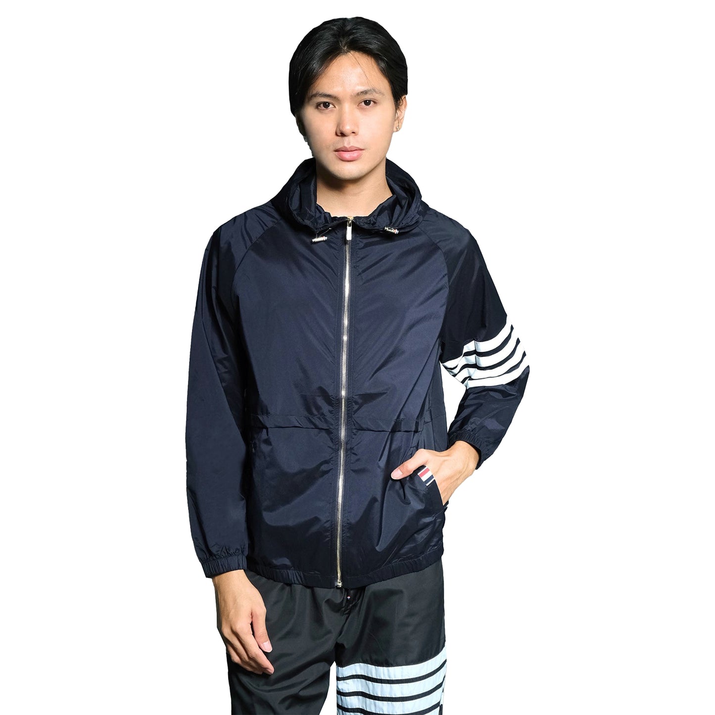 TBN Back Tricolor Grosgrain Hooded Windbreaker Jacket