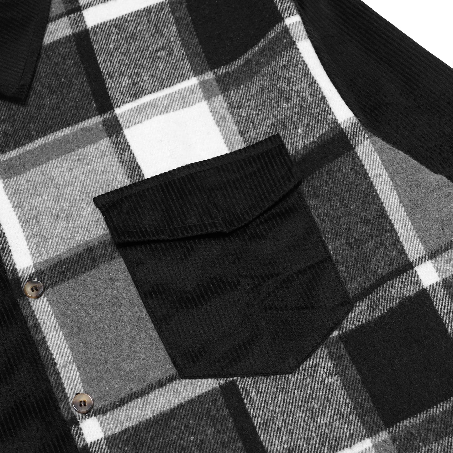 SHN Corduroy and Flannel Color-Block Long Sleeve Shirt
