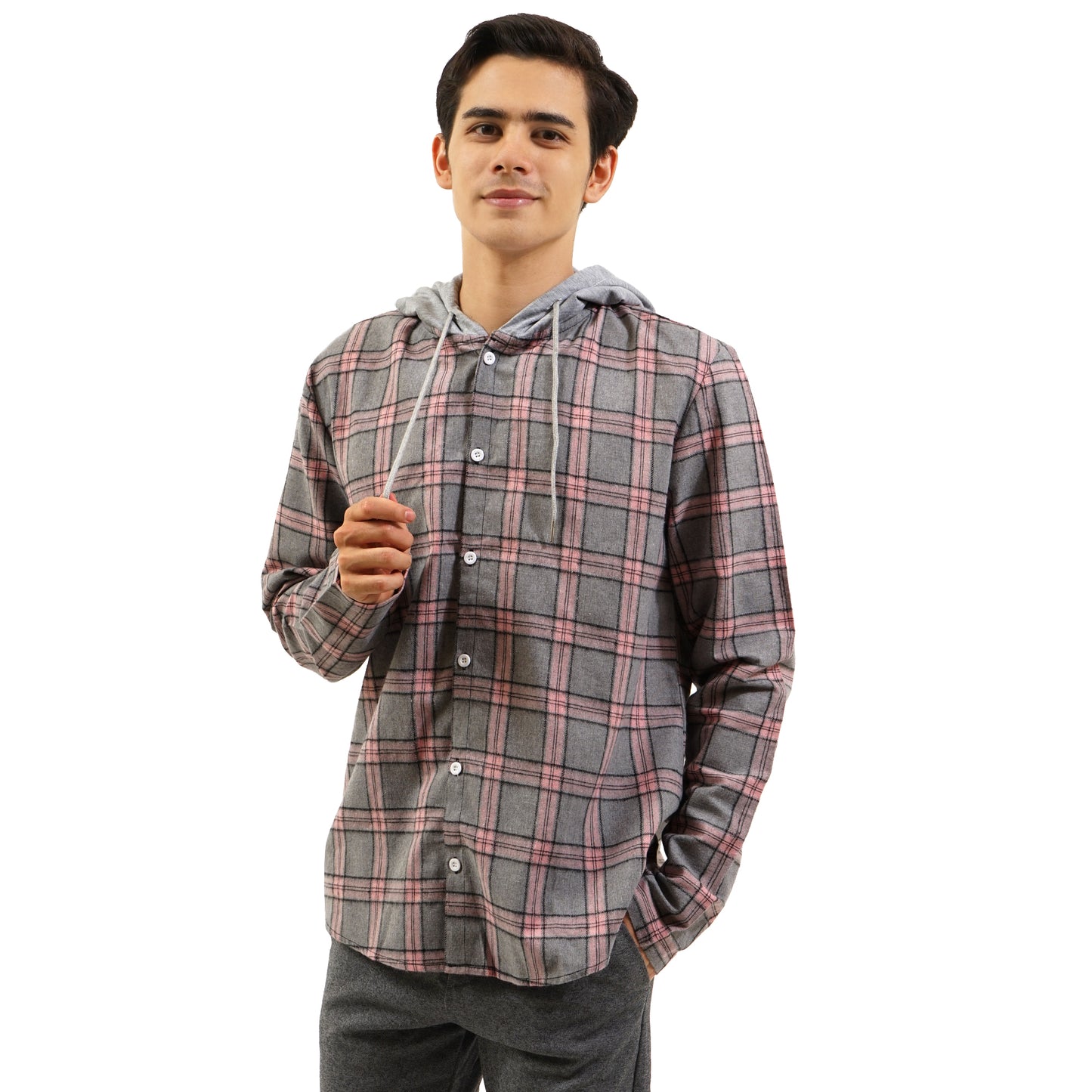 SHN Plaid Flannel Hooded Long Sleeve Shirt
