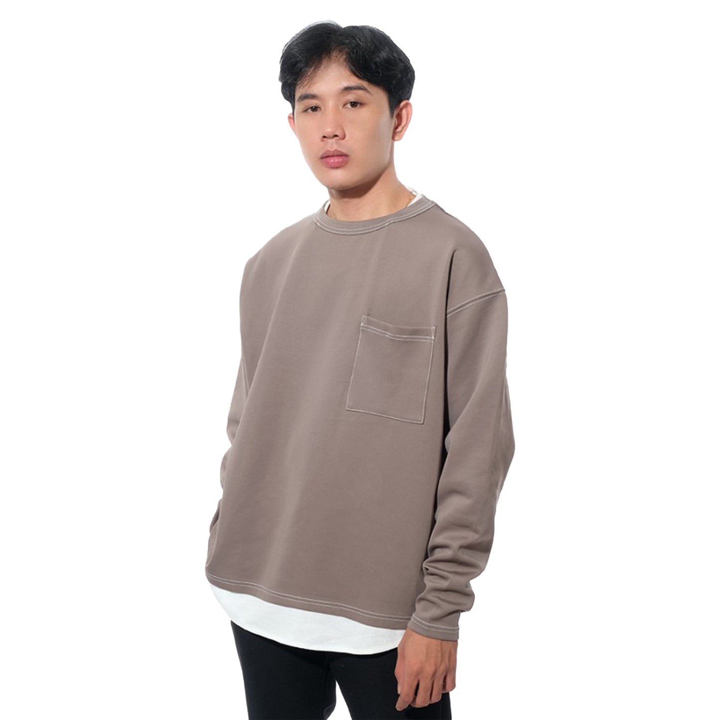 Beams Stitch Pocket Oversize Long Sleeve T-Shirt