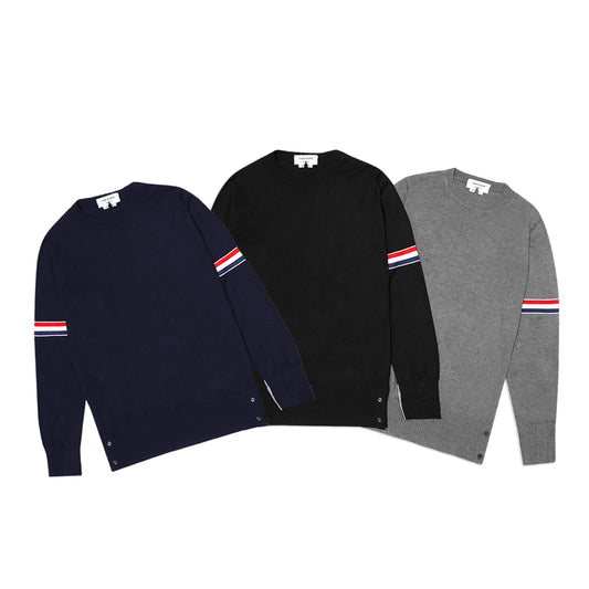 TBN Milano Stitch Stripe Armband Pullover Crewneck Sweater