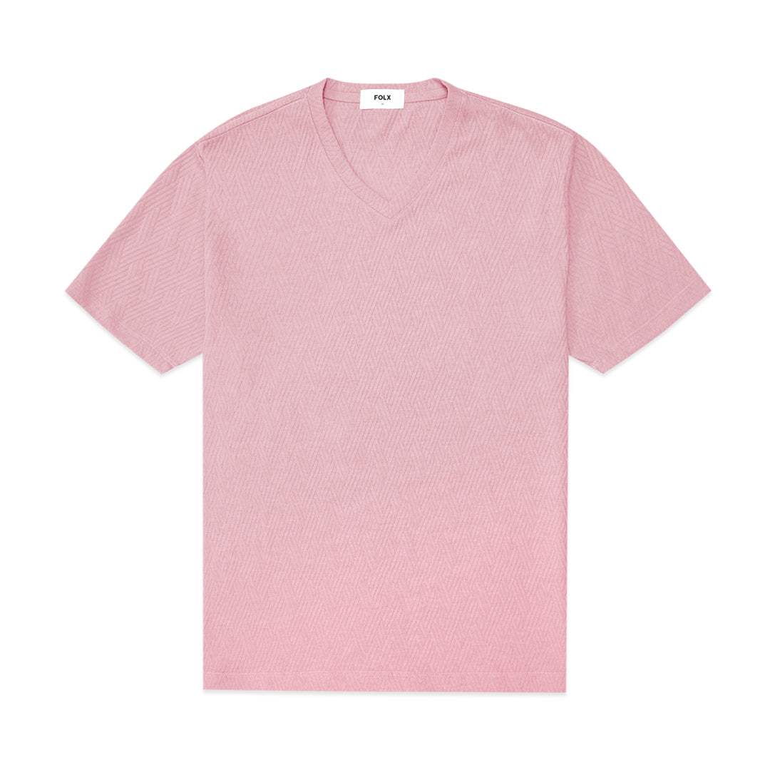 FOLX Jacquard Zig-Zag Pattern V-Neck T-Shirt,