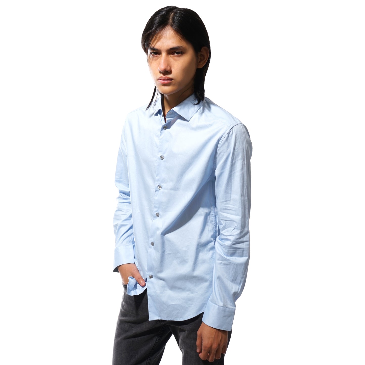 H&M Slim Fit Patterned Collar Long Sleeve Shirt