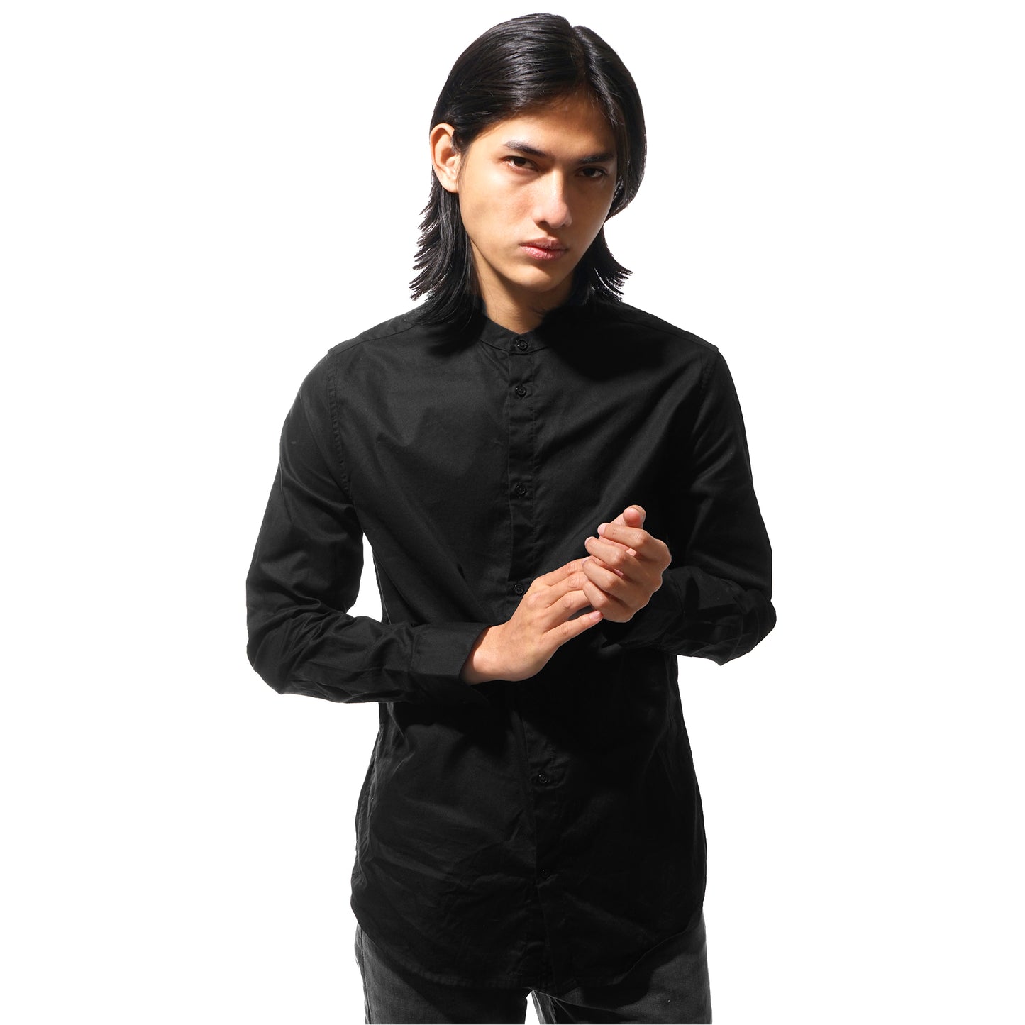 H&M Slim Fit Grandad Collar Long Sleeve Shirt