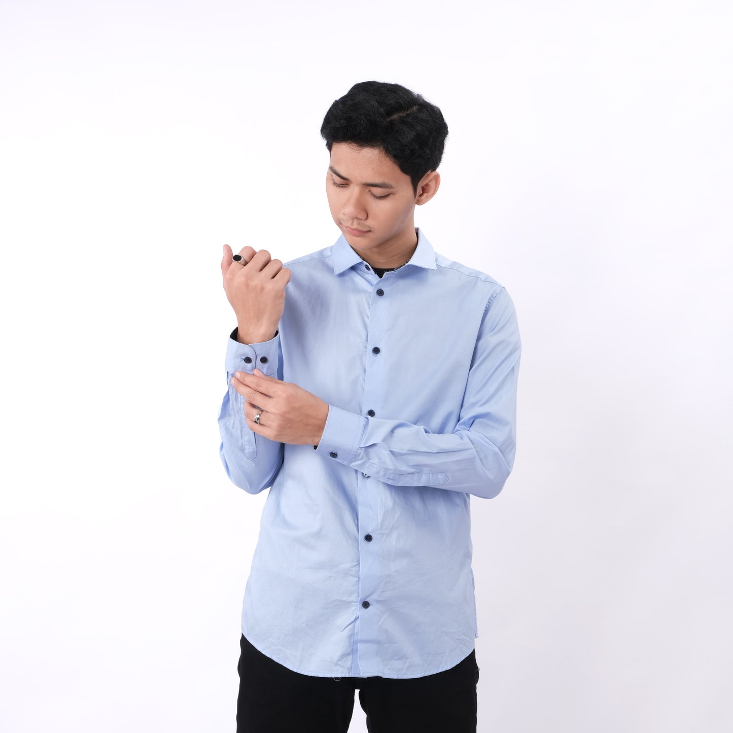 H&M Premium Cotton Long Sleeve Shirt Light Blue