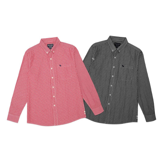 ANF Striped Poplin Long Sleeve Shirt