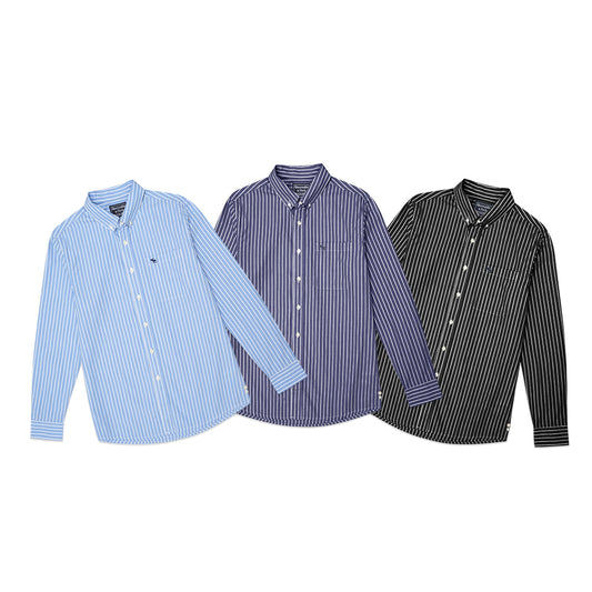 ANF White Stripes Poplin Long Sleeve Shirt