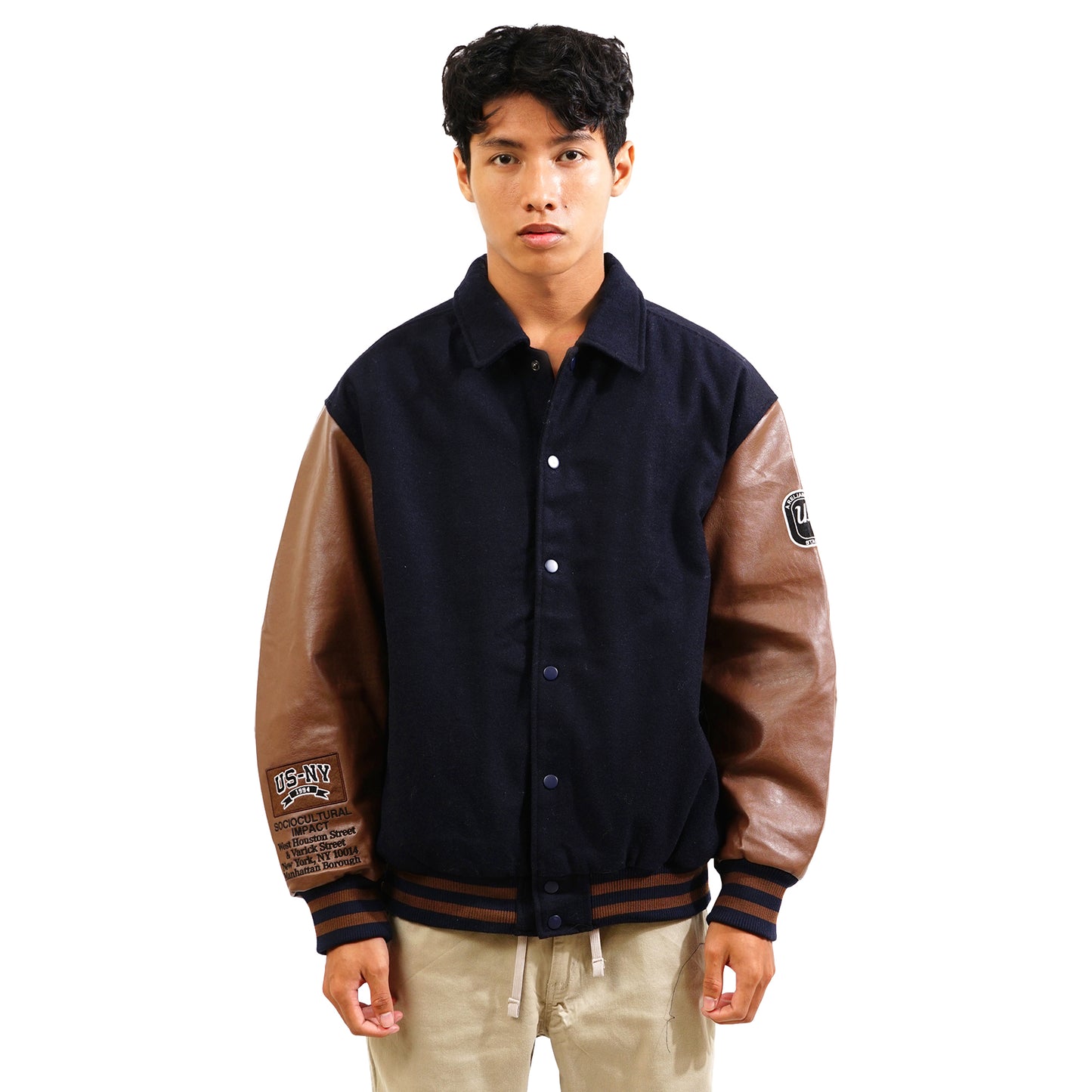 U.S. Company Supply Leather Sleeve Padded Varsity Jacket