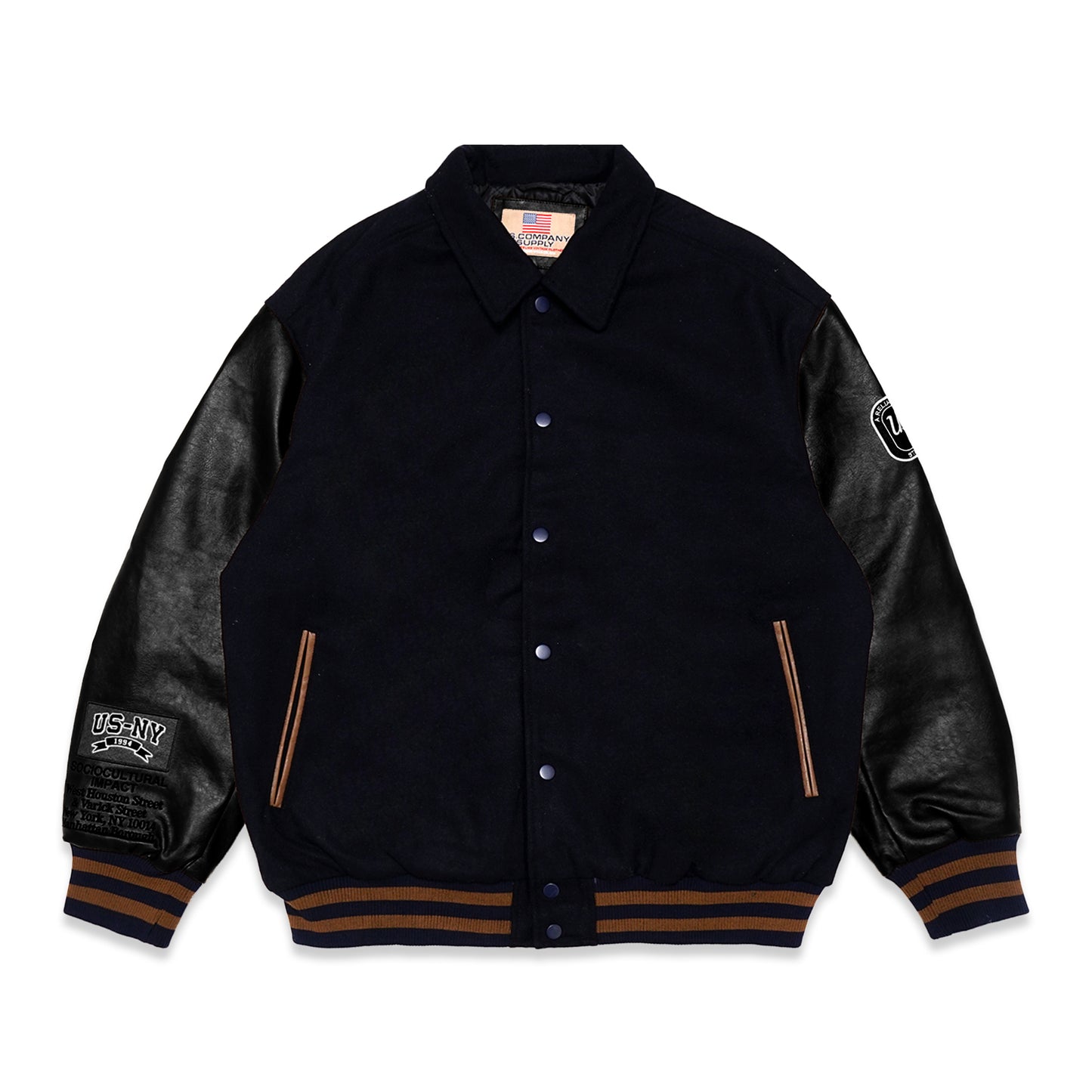 U.S. Company Supply Leather Sleeve Padded Varsity Jacket