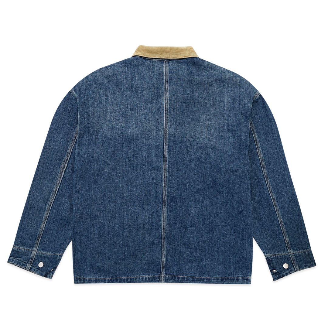 FOLX Corduroy Collar Washed Denim Jacket