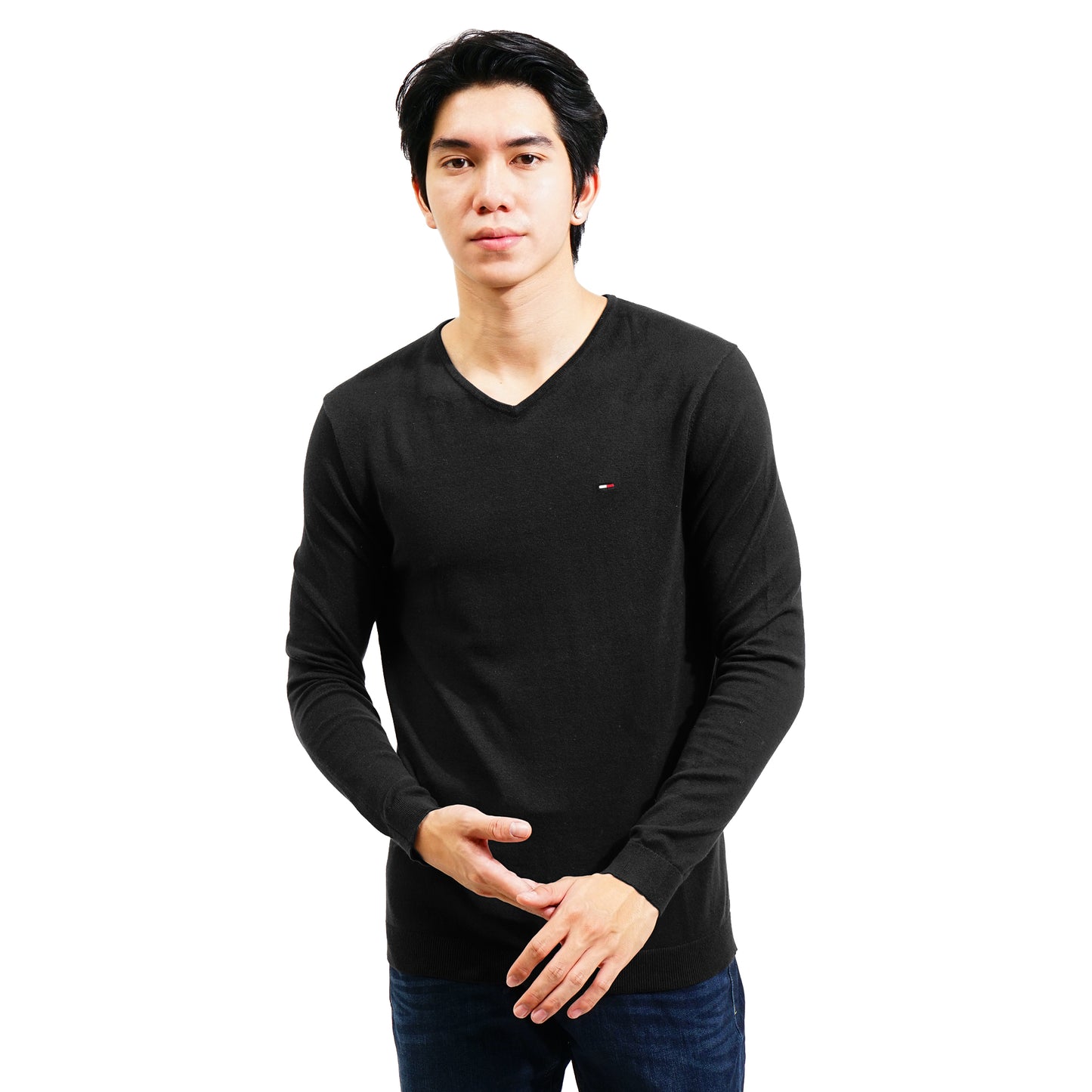 THFR Signature V-Neck Small Rib Knit Sweater