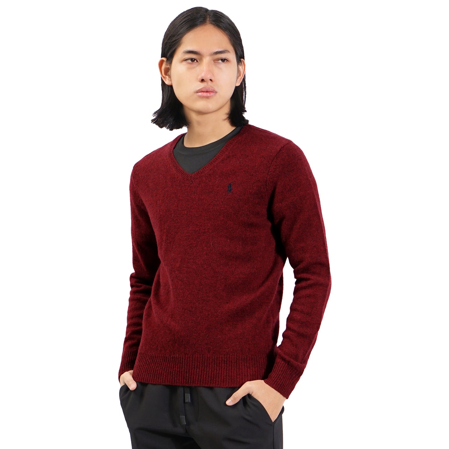 PRL Casual Logo V-Neck Wool Knit Sweater