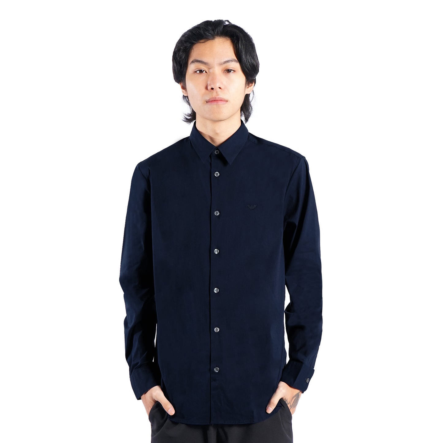 EAM Tonal Logo Poplin Long Sleeve Shirt