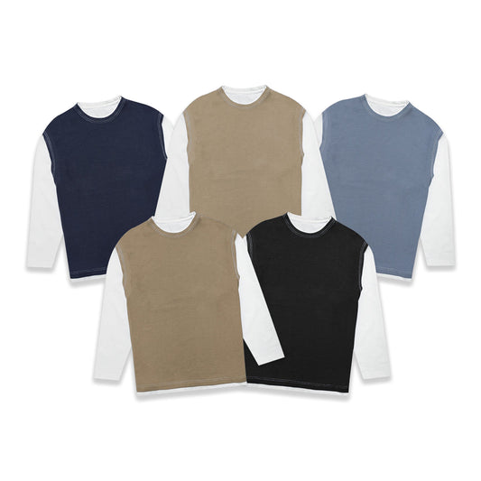Beams Faux Layered White Sleeve Long Sleeve T-Shirt
