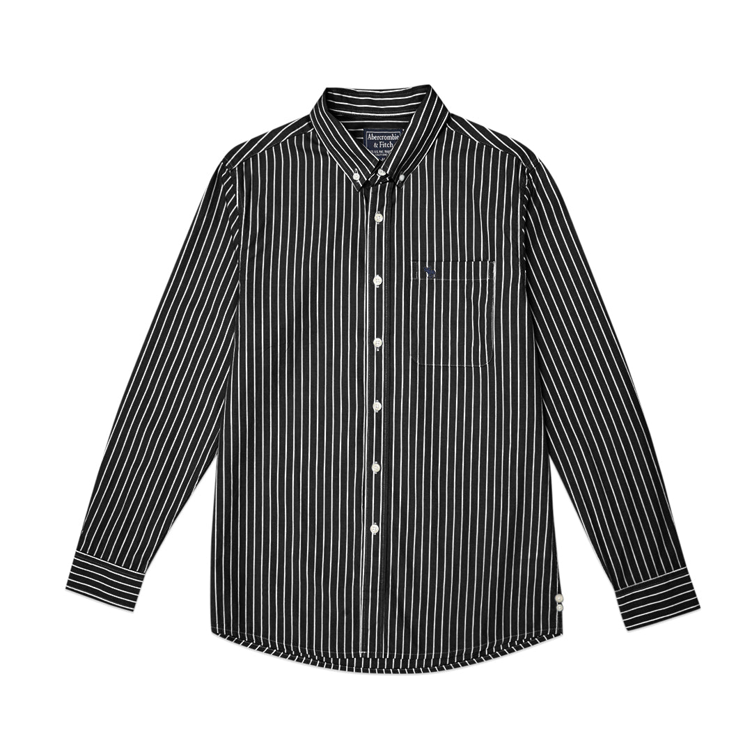 ANF White Stripes Poplin Long Sleeve Shirt