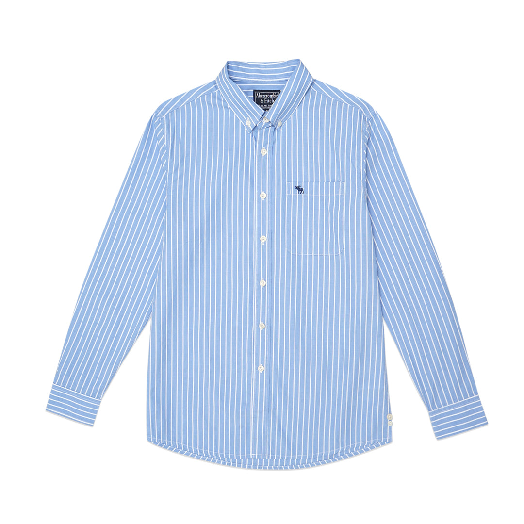 ANF White Stripes Poplin Long Sleeve Shirt