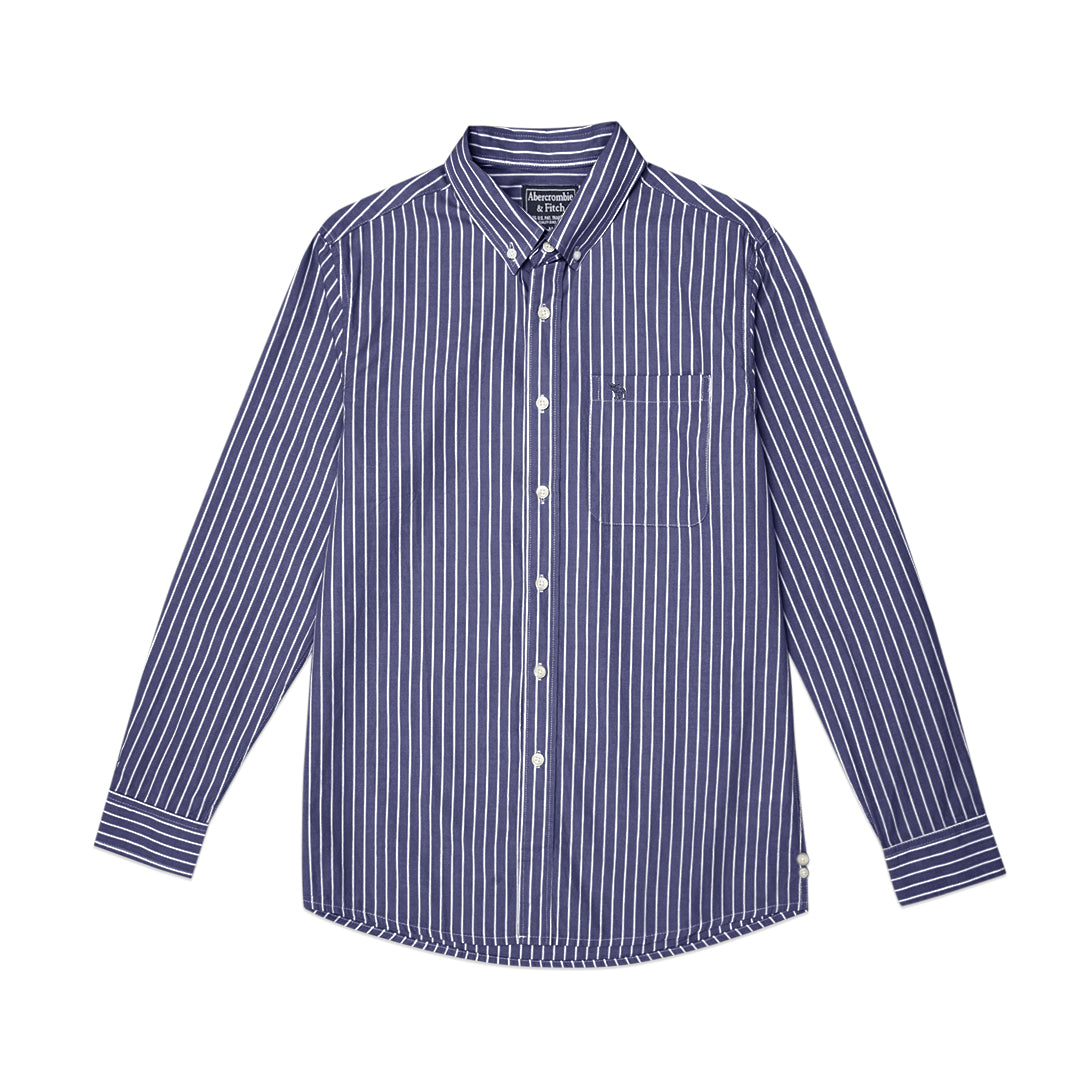 ANF White Stripes Poplin Long Sleeve Shirt