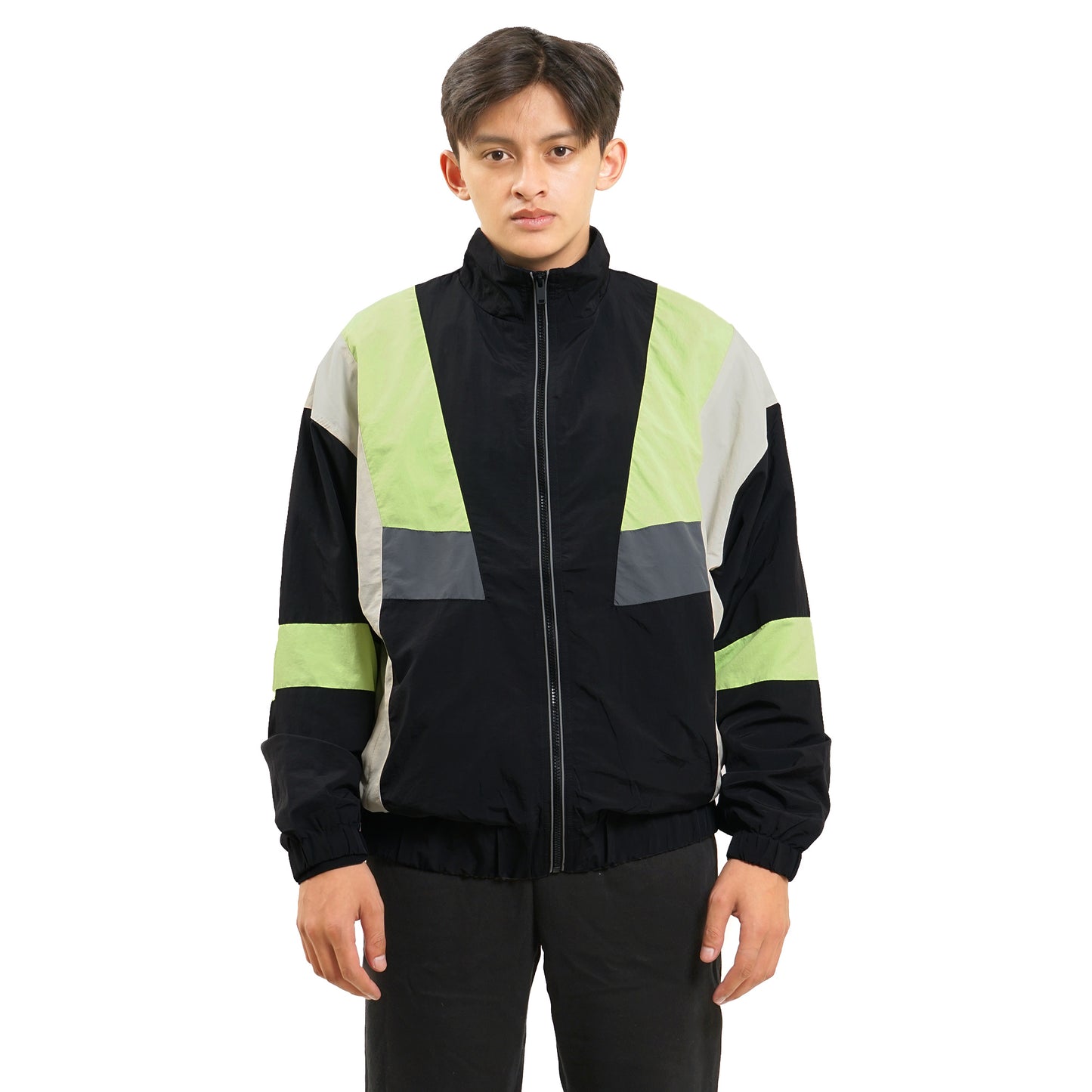 ZRA Color-Block Reflective Logo Windbreaker Jacket