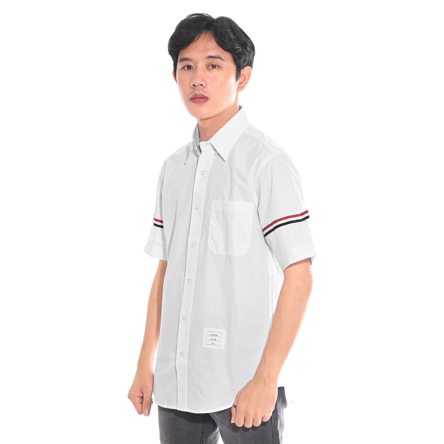 TBN Oxford Striped Armband Short Sleeve Shirt