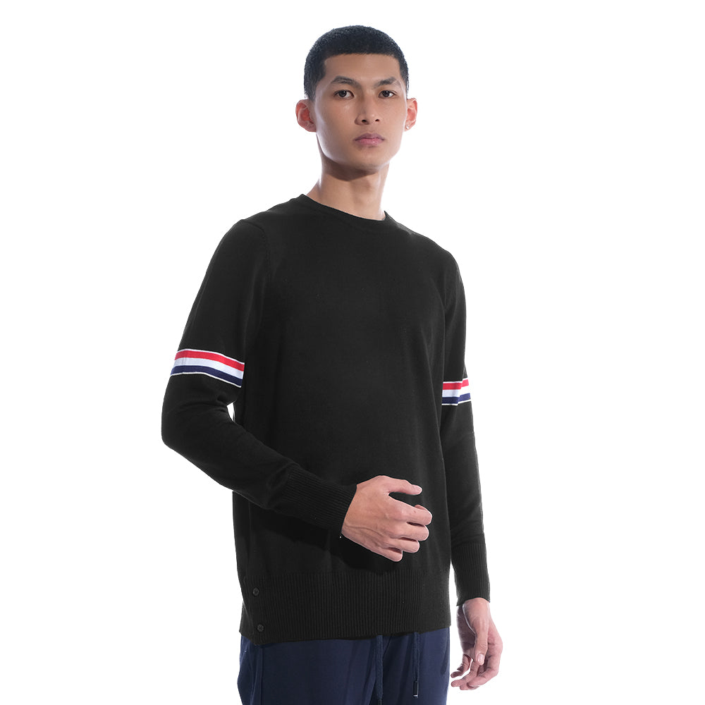 TBN Milano Stitch Stripe Armband Pullover Crewneck Sweater