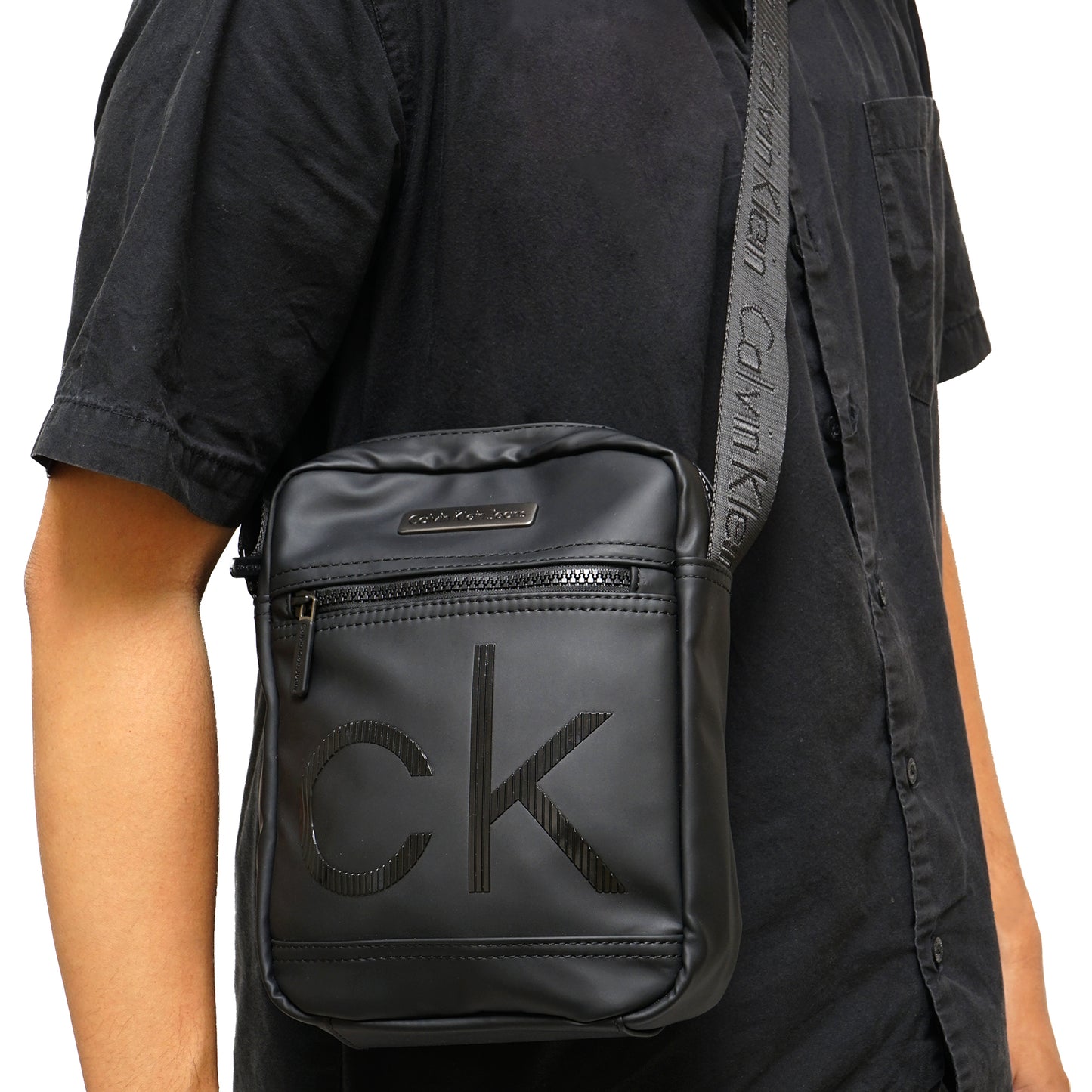 CK Striped Rubber Logo Reporter Bag