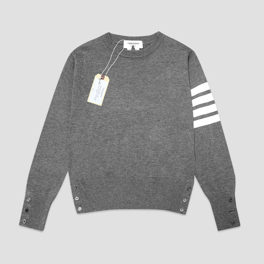 TBN White 4-Bar Crewneck Sweater