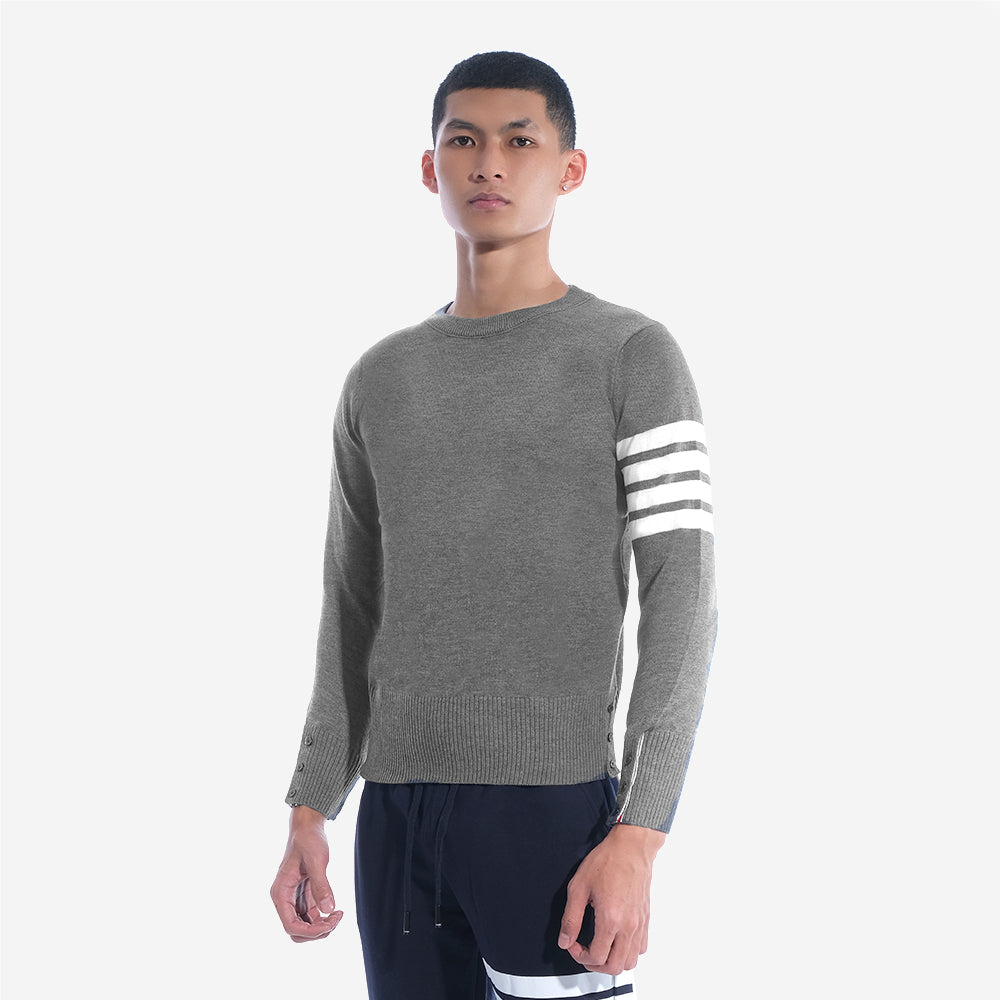 TBN White 4-Bar Crewneck Sweater